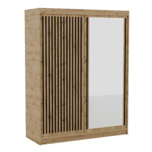 ADRK Šatní skříň Deliah s posuvnými dveřmi a zrcadlem 160 cm dub Artisan/černá obraz