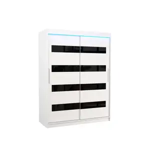 ADRK Šatní skříň s posuvnými dveřmi a LED osvětlením Martiz 150 cm černá/bílá obraz