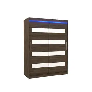 ADRK Šatní skříň s posuvnými dveřmi a LED osvětlením Martiz 150 cm Choco/bílá obraz