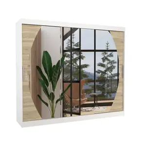 ADRK Šatní skříň s posuvnými dveřmi a zrcadlem Camb 250 cm bílá/dub Sonoma obraz