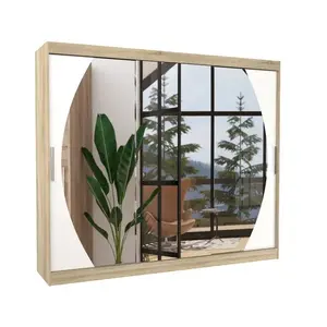 ADRK Šatní skříň s posuvnými dveřmi a zrcadlem Camb 250 cm dub Sonoma/bílá obraz