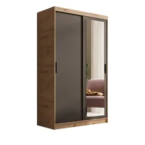 ADRK Šatní skříň s posuvnými dveřmi a zrcadlem Haley 120 cm dub Artisan/černá obraz