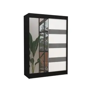 ADRK Šatní skříň s posuvnými dveřmi a zrcadlem Touran 150 cm černá/bílá obraz