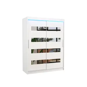 ADRK Šatní skříň s posuvnými dveřmi, zrcadlem a LED osvětlením Balitic 150 cm bílá obraz