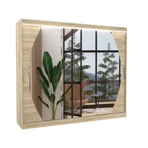 ADRK Šatní skříň s posuvnými dveřmi, zrcadlem a LED osvětlením Camb 250 cm dub Sonoma obraz