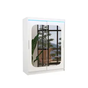 ADRK Šatní skříň s posuvnými dveřmi, zrcadlem a LED osvětlením Claver 150 cm bílá obraz