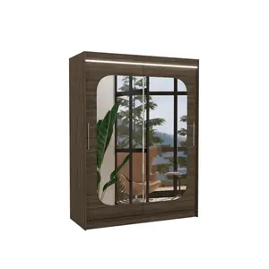 ADRK Šatní skříň s posuvnými dveřmi, zrcadlem a LED osvětlením Claver 150 cm Choco obraz