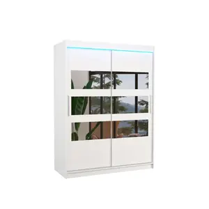 ADRK Šatní skříň s posuvnými dveřmi, zrcadlem a LED osvětlením Florenta 150 cm bílá obraz
