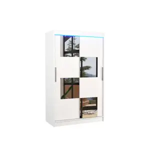 ADRK Šatní skříň s posuvnými dveřmi, zrcadlem a LED osvětlením Lugara 120 cm bílá obraz