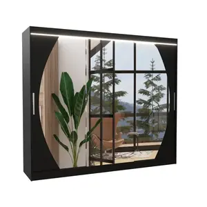 ADRK Šatní skříň se zrcadlem a LED osvětlením Camb 250 cm černá obraz