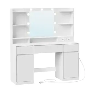SONGMICS Toaletní stolek s LED osvětlením a nabíjecí stanicí Vasagle Brill 107 cm bílý obraz