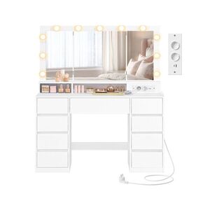 SONGMICS Toaletní stolek s LED osvětlením a nabíjecí stanicí Vasagle Niro 107 cm bílý obraz