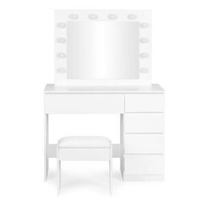 MODERNHOME Toaletní stolek s LED osvětlením a taburetem Rety 94 cm bílý obraz