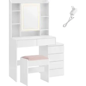 SONGMICS Toaletní stolek s LED osvětlením a taburetem Vasagle Ginny 98 cm bílý obraz