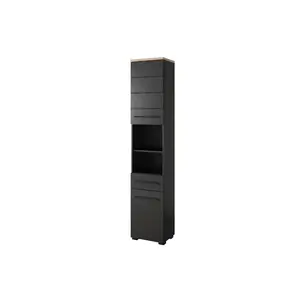 Szynaka Vysoká koupelnová skříňka Swing II 70 38 cm černá/dub Artisan obraz