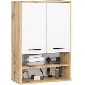 Ak furniture Závěsná koupelnová skříňka Fin W64 2D 64 cm bílá/dub artisan obraz