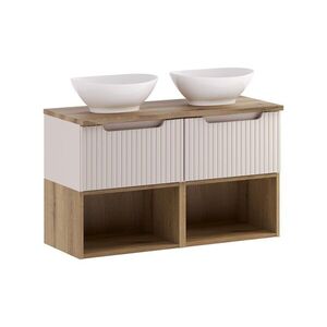 Comad Závěsná skříňka Nova Cashmere Lola s deskou a umyvadly 100 cm kašmírová/dub coast evoke obraz