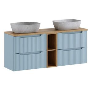Comad Závěsná skříňka Nova Denim Anna s deskou a umyvadly 140 cm modrá/dub coast evoke obraz