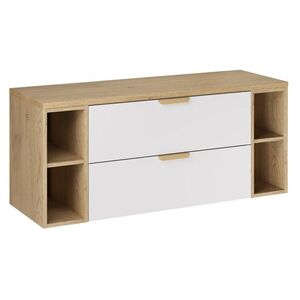 Comad Závěsná skříňka pod umyvadlo Aster Nordic s deskou a regály 120 cm bílá/dub cremona obraz