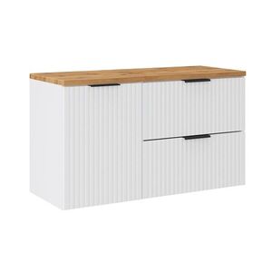 Comad Závěsná skříňka pod umyvadlo Casad s deskou a košem na prádlo 100 cm bílá/dub wotan obraz