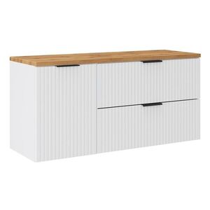 Comad Závěsná skříňka pod umyvadlo Casad s deskou a košem na prádlo 120 cm bílá/dub wotan obraz