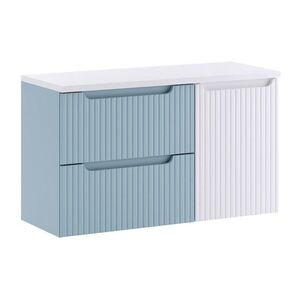 Comad Závěsná skříňka pod umyvadlo Nova Denim s deskou a košem na prádlo 100 cm modrá/bílá obraz