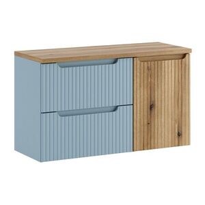 Comad Závěsná skříňka pod umyvadlo Nova Denim s deskou a košem na prádlo 100 cm modrá/dub coast eovke obraz