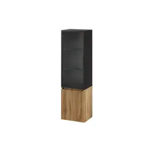 Szynaka Závěsná vysoká koupelnová skříňka Loris 70 40 cm dub Wotan/černá obraz