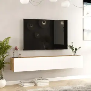 Závěsný televizní stolek Houseland Flipo bílý/borovice Atlantic obraz