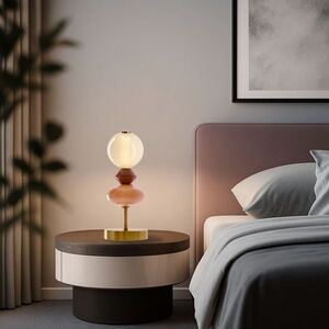 FLORES lampka stołowa mosiężny+brązowy 10W LED 3000K klosz biały obraz