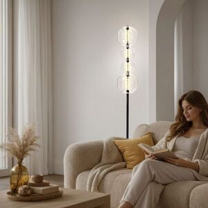 PLAYA lampa podłogowa czarny 15W LED 3000K klosz kula bezbarwny obraz