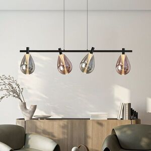 Lampa wisząca Denso szklana czarna nad stół potrójna z kloszami dymionymi i miedzianymi obraz