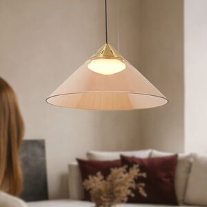 Lampa wisząca Presto 42 szklana złota z kloszem bursztynowym nad stół GX53 obraz