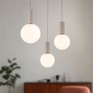 Lampa wisząca Testa beżowa potrójna białe klosze kule nad stół obraz