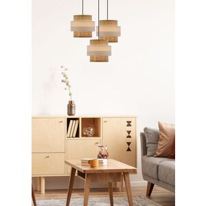 Závěsná lampa z ratanu, černá, deska, 3x40W, stínidlo E27, bílá+krémová obraz