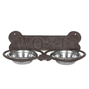 Misky pro psa ve stojanu s kostí a nápisem Woof - 39*18*12 cm 6Y3203 obraz