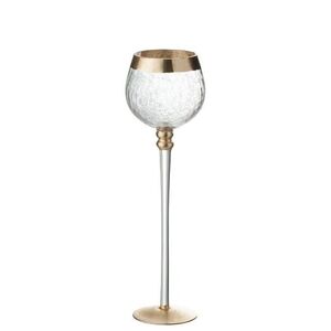 Skleněný antik svícen na noze s popraskáním Gold - Ø 9*30cm 65141 obraz