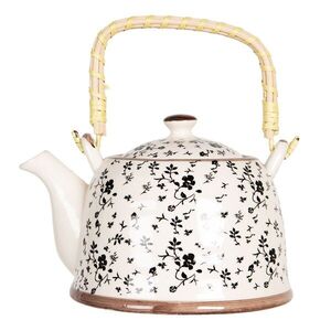 Konvička na čaj s černými kvítky - 18*14*12 cm / 0, 8L 6CETE0081L obraz