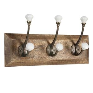 Dřevěný nástěnný věšák s krémovými knopkami Isabelle - 30*8*10 cm 6H1963 obraz