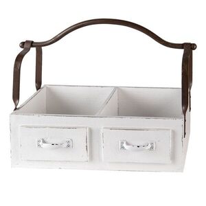Bílý dřevěný retro box se dvěmi přihrádkami a kovovým uchem - 41*19*29 cm 6H1914W obraz