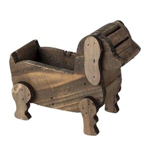 Hnědý dřevěný dekorativní obal na květiny ve tvaru psa - 26*12*11 cm 6H2021 obraz