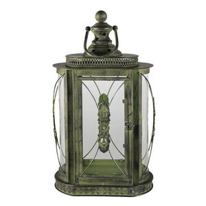Zeleno hnědá kovová lucerna Greeny - 29*19*52 cm 6Y4590 obraz