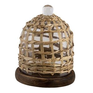 Dřevěný podnos se skleněným poklopem a pleteným potahem - Ø 18*22 cm 64813 obraz