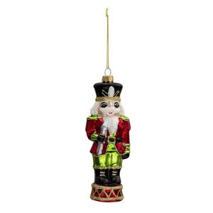 Vánoční skleněná ozdoba Louskáček v zelených kalhotech - 6*4*17 cm 6GL3321 obraz