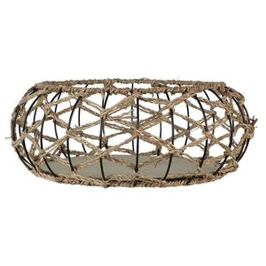 Kovový kulatý košík s výpletem a dřevěným dnem - Ø 39*15 cm 6RO0548 obraz