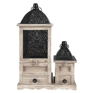 Set dvou dřevěných luceren Elliese se šuplíčky - 20*20*53 / 14*14*25 cm 64960 obraz