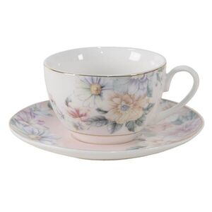 Porcelánový šálek s podšálkem s květinami Flowers - Ø 10*6 / Ø 15*2 cm / 250 ml FLOKS obraz