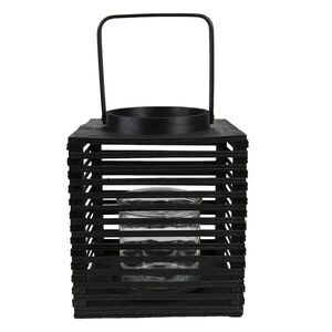 Černá dřevěná závěsná lucerna Bamboo - 21*21*25 cm 6RO0586L obraz