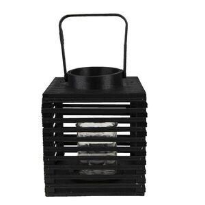 Černá dřevěná závěsná lucerna Bamboo - 17*17*20 cm 6RO0586S obraz