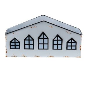 Krémový antik kovový svícen ve tvaru domku na čajovku - 36*12*18 cm 6Y4653 obraz